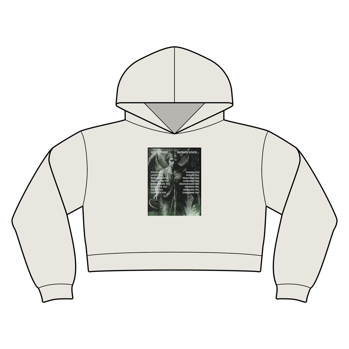 "God's Voice vs. Satan's Voice" — Discernment Women's Relax Crop Hood