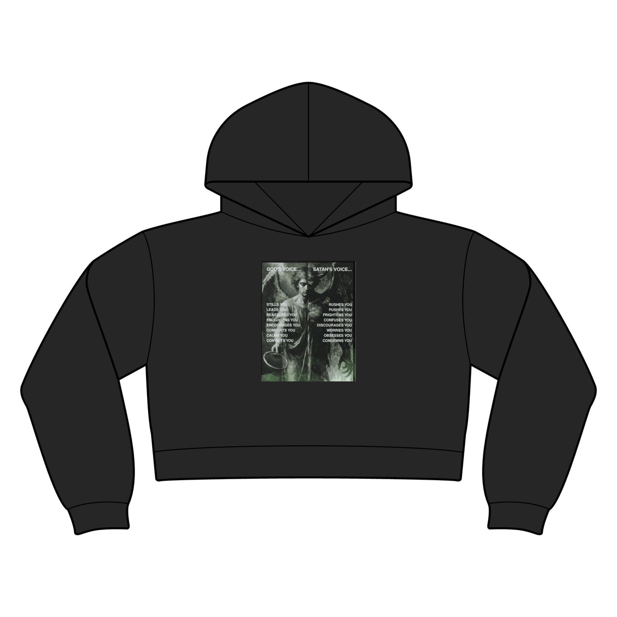 "God's Voice vs. Satan's Voice" — Discernment Women's Relax Crop Hood