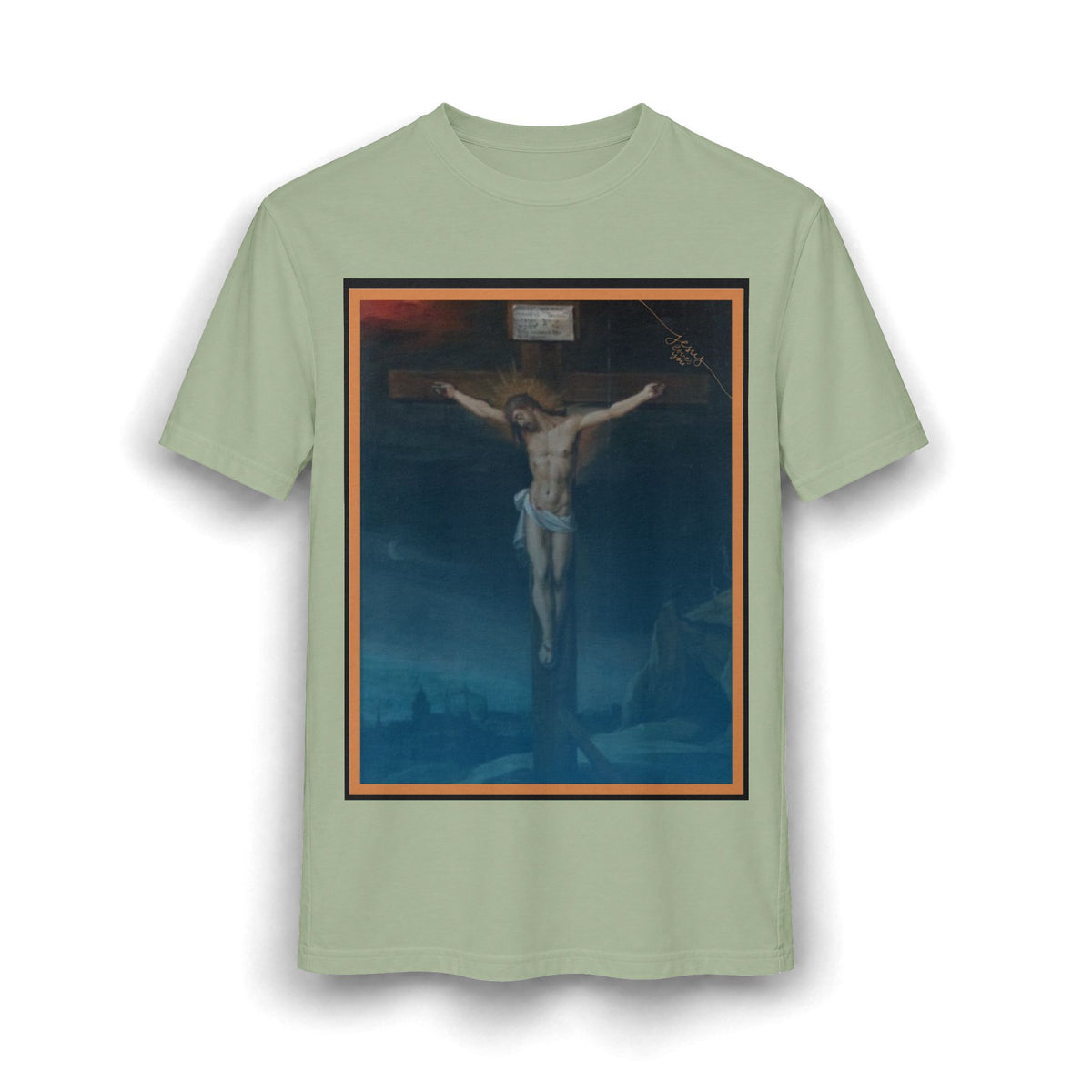 Jesus Crucifixion Art Tee — Vintage Religious (front and back)