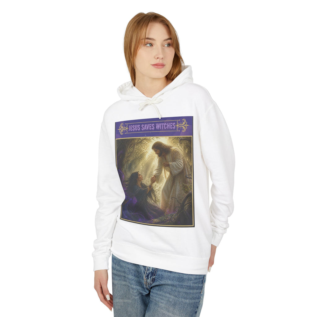 "Jesus Saves Witches" Lightweight Hooded Sweatshirt