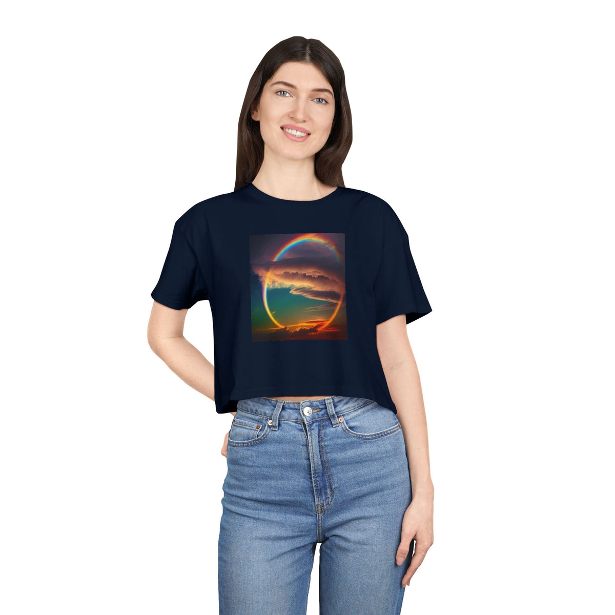 "The Promise in the Sky" Genesis 9:13 — Rainbow Polaroid Women's Crop Tee