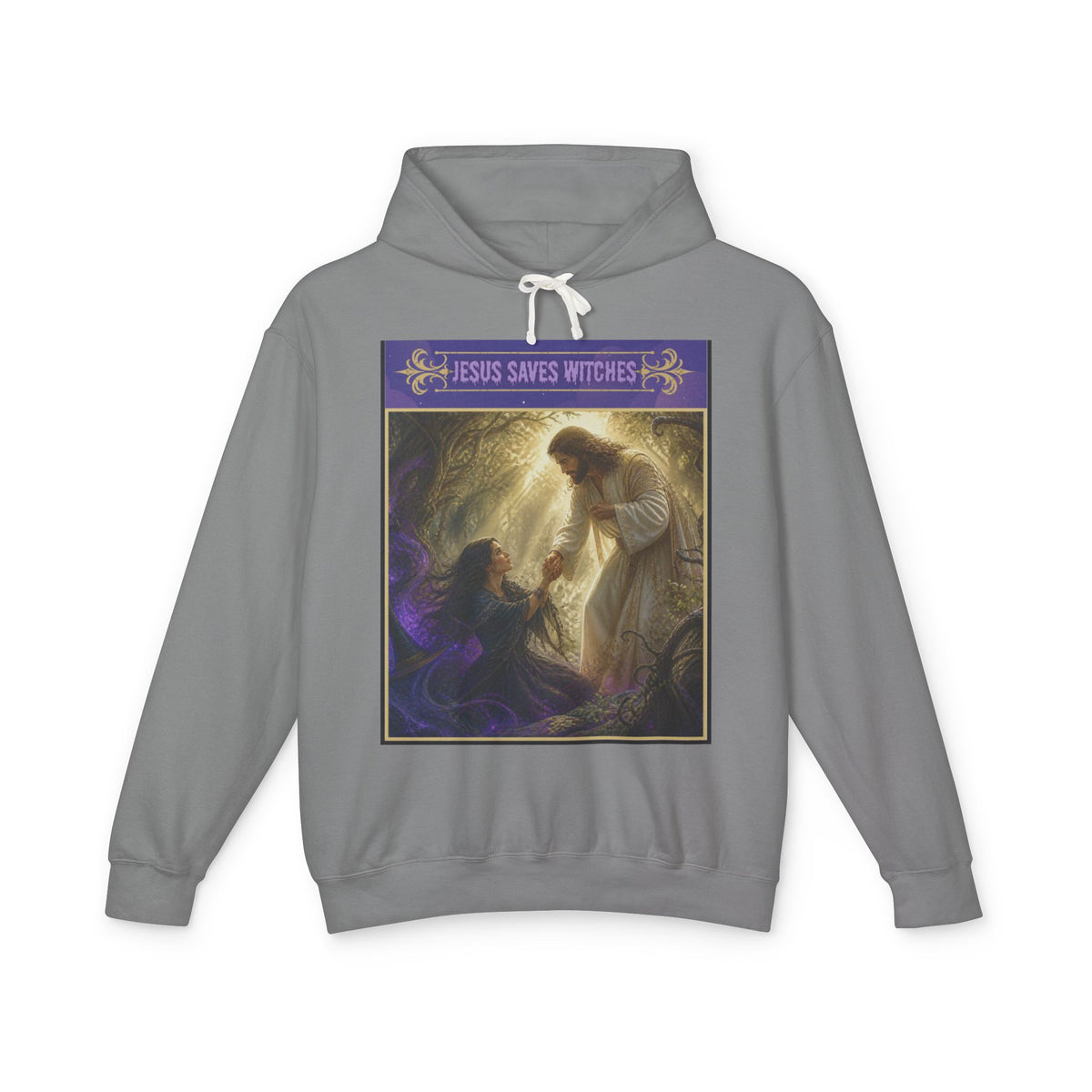 "Jesus Saves Witches" Lightweight Hooded Sweatshirt