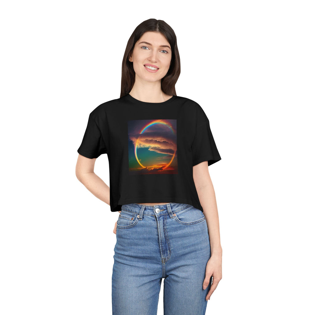 "The Promise in the Sky" Genesis 9:13 — Rainbow Polaroid Women's Crop Tee