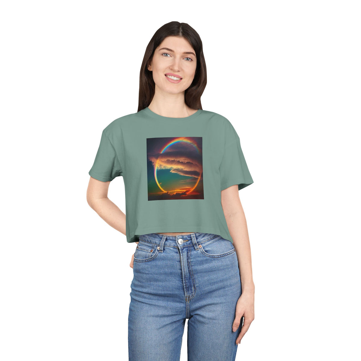 "The Promise in the Sky" Genesis 9:13 — Rainbow Polaroid Women's Crop Tee
