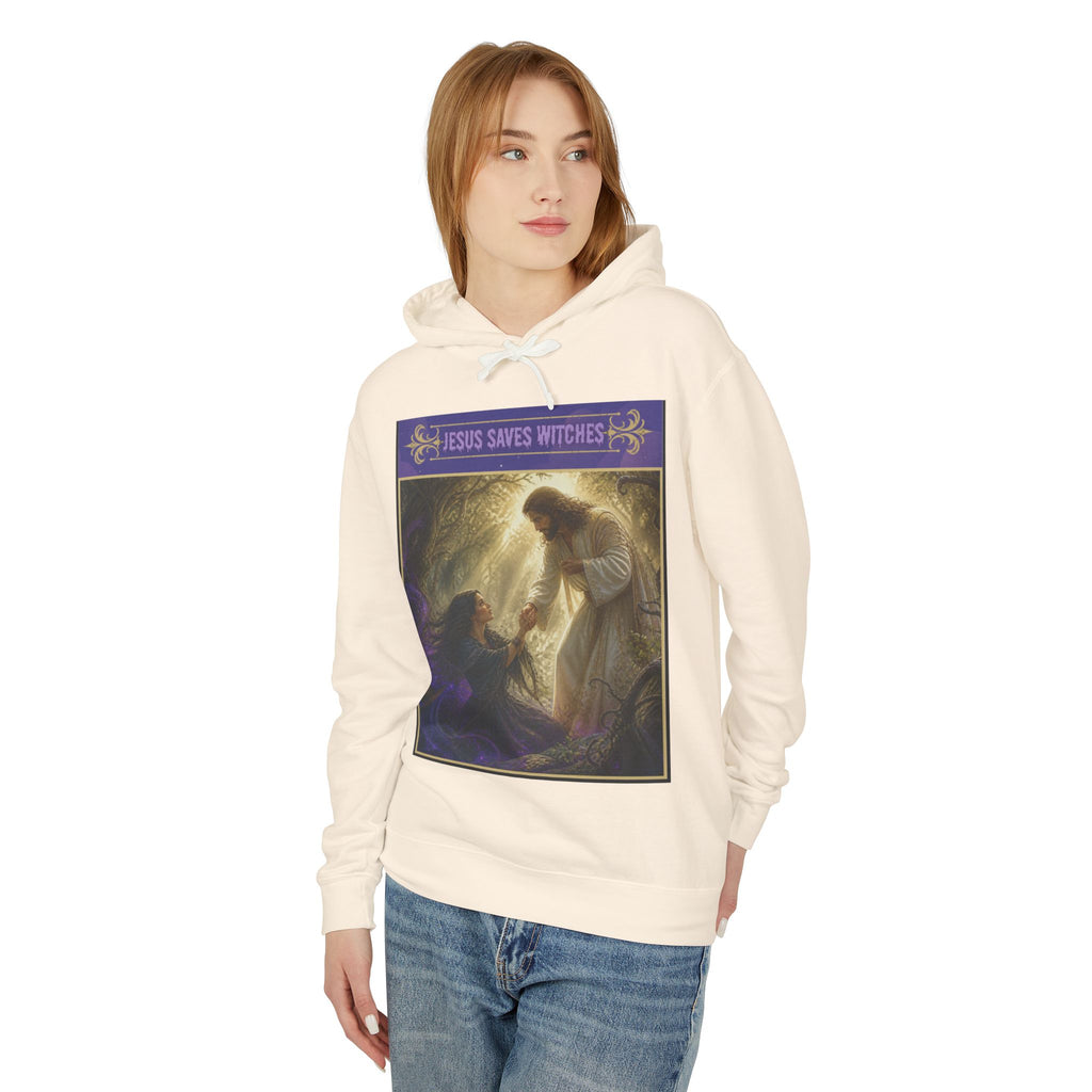 "Jesus Saves Witches" Lightweight Hooded Sweatshirt