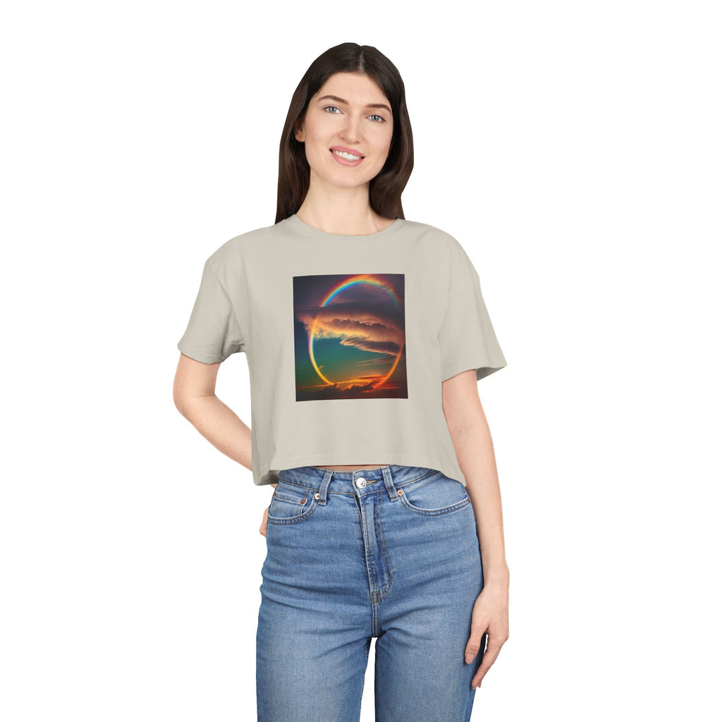 "The Promise in the Sky" Genesis 9:13 — Rainbow Polaroid Women's Crop Tee