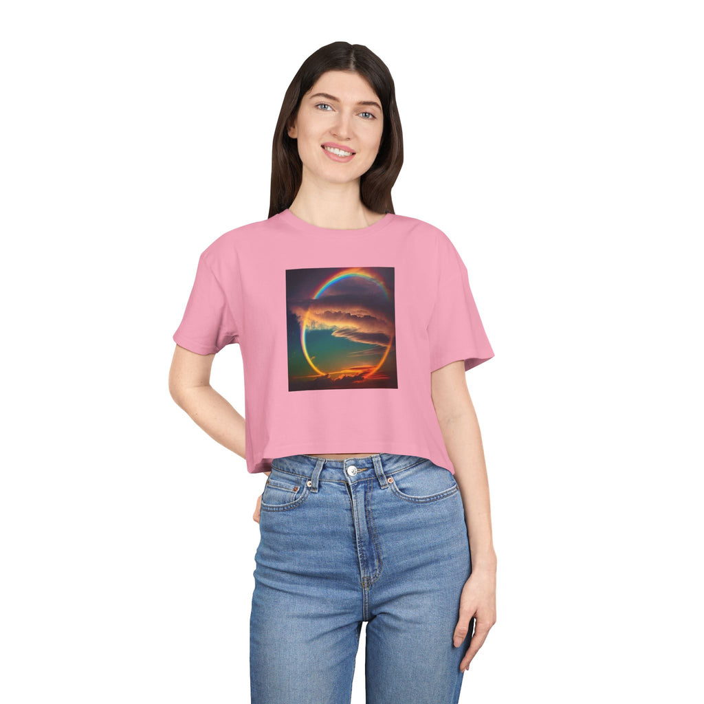 "The Promise in the Sky" Genesis 9:13 — Rainbow Polaroid Women's Crop Tee