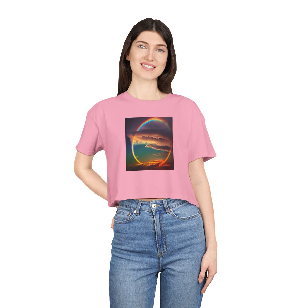 "The Promise in the Sky" Genesis 9:13 — Rainbow Polaroid Women's Crop Tee