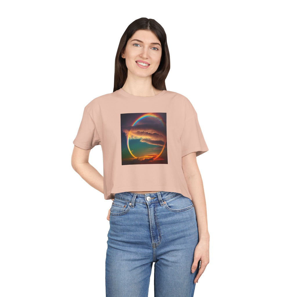 "The Promise in the Sky" Genesis 9:13 — Rainbow Polaroid Women's Crop Tee