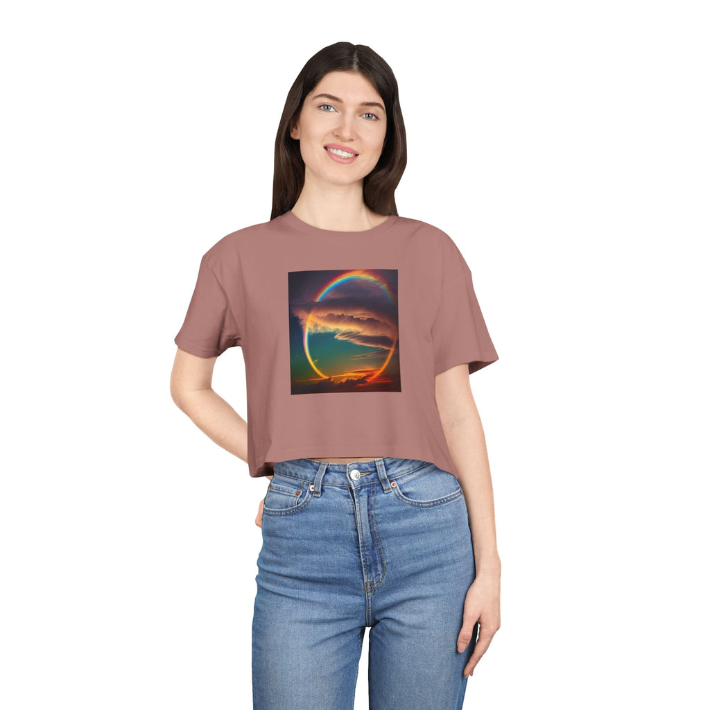 "The Promise in the Sky" Genesis 9:13 — Rainbow Polaroid Women's Crop Tee