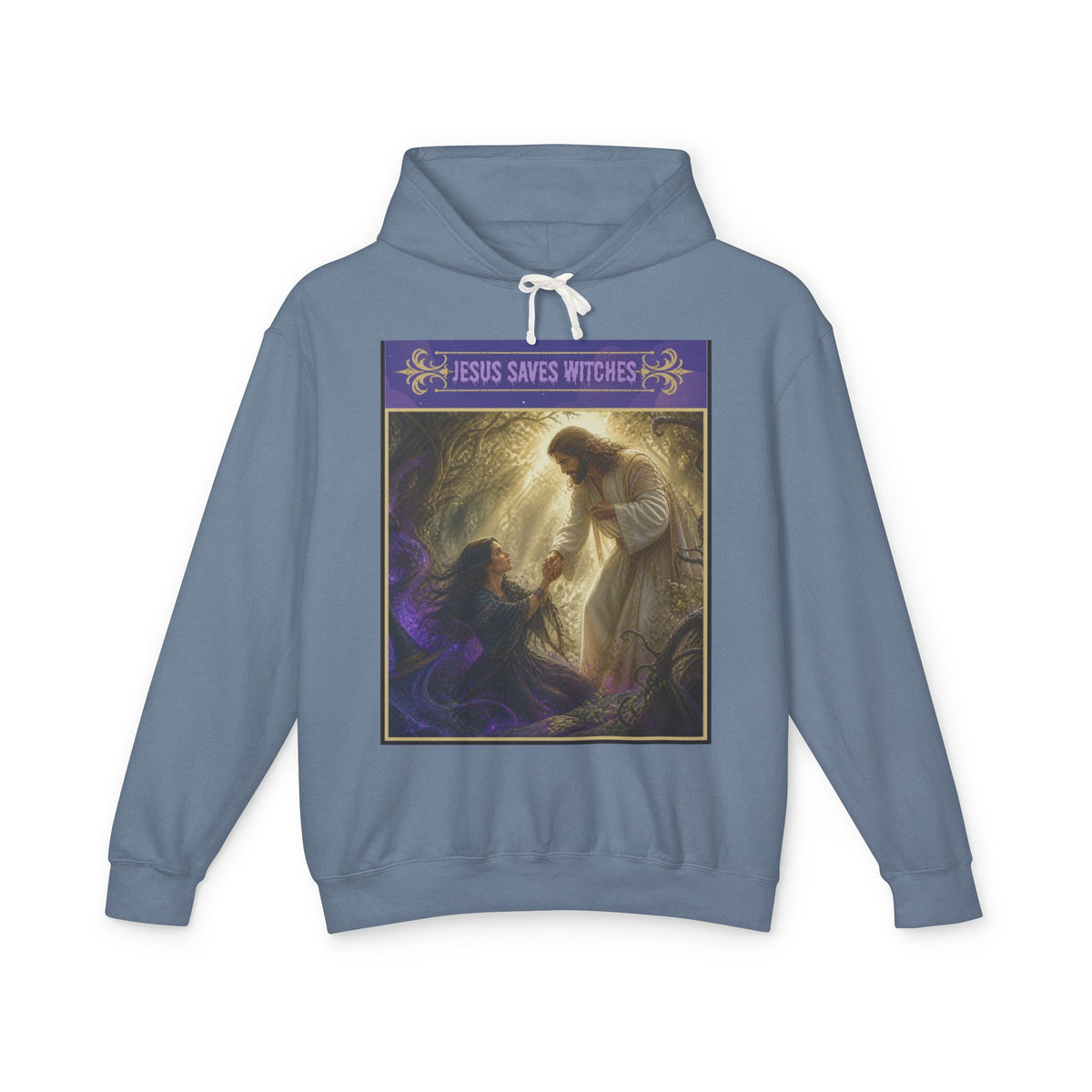 "Jesus Saves Witches" Lightweight Hooded Sweatshirt