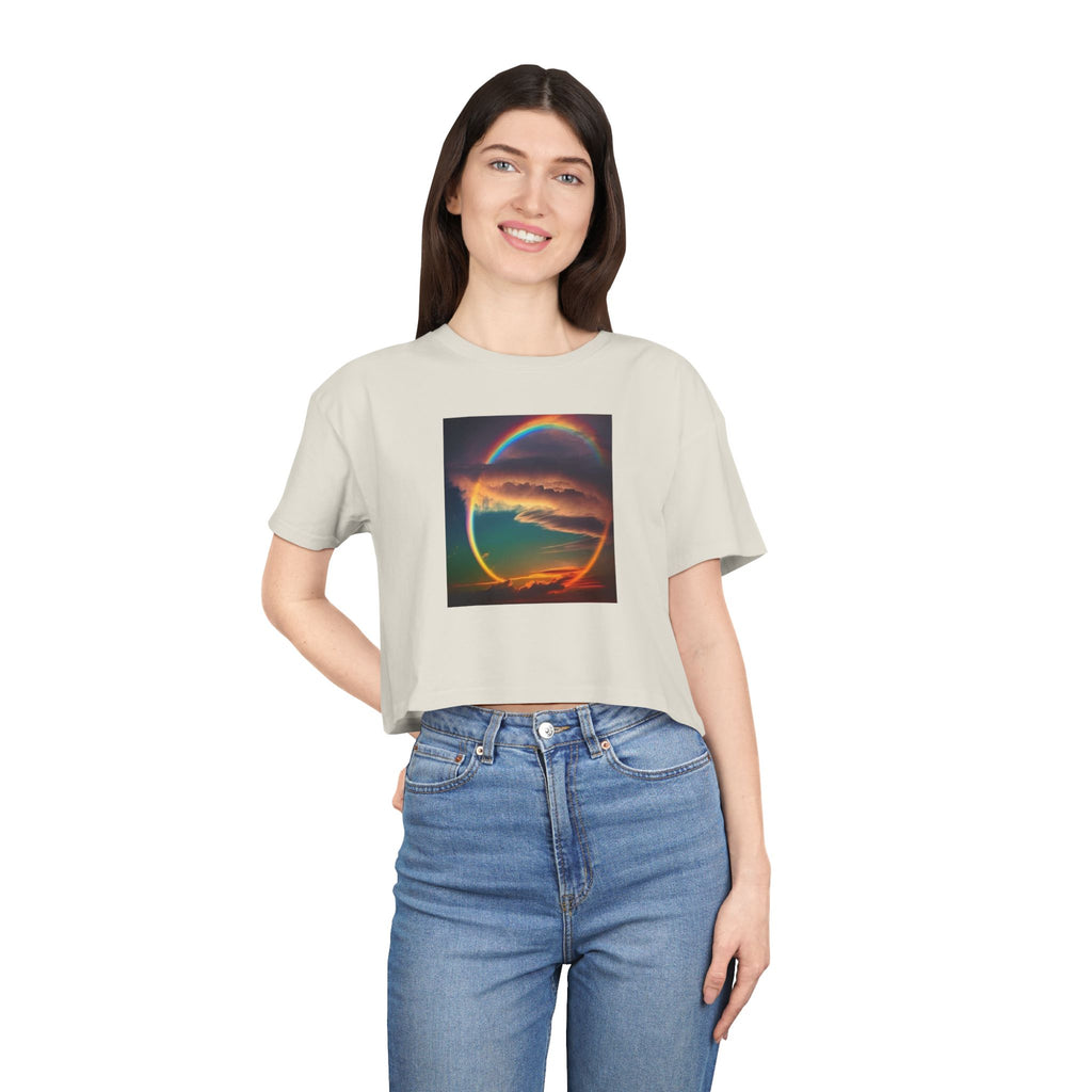 "The Promise in the Sky" Genesis 9:13 — Rainbow Polaroid Women's Crop Tee