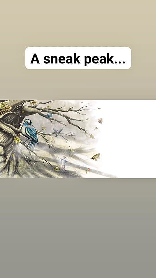 Sneak peek of Alex Learns to Fly, showing an illustrated blue bird perched in a tree.