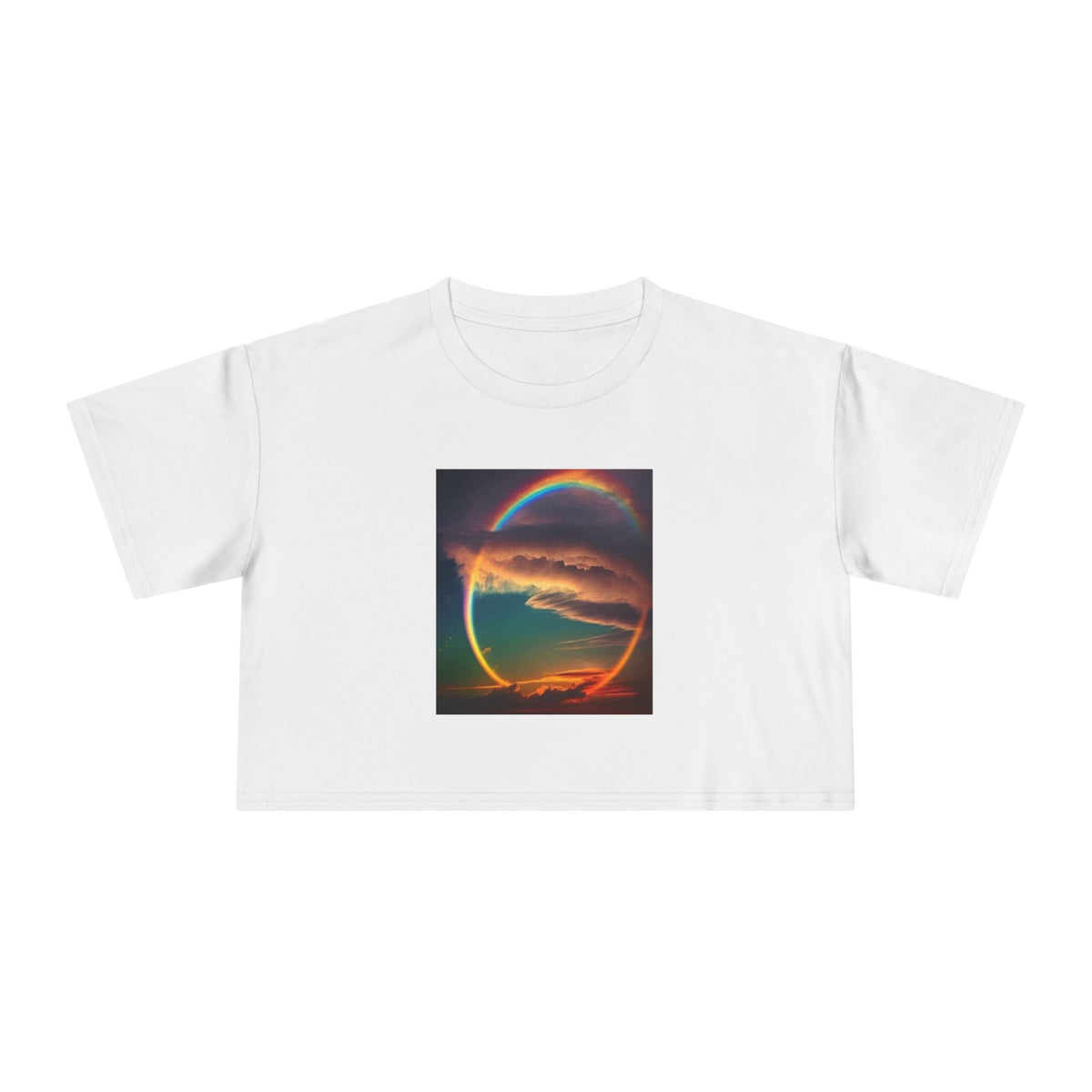 "The Promise in the Sky" Genesis 9:13 — Rainbow Polaroid Women's Crop Tee