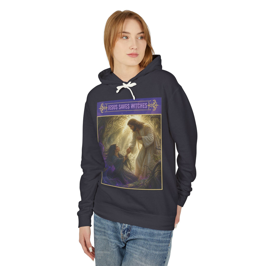 "Jesus Saves Witches" Lightweight Hooded Sweatshirt
