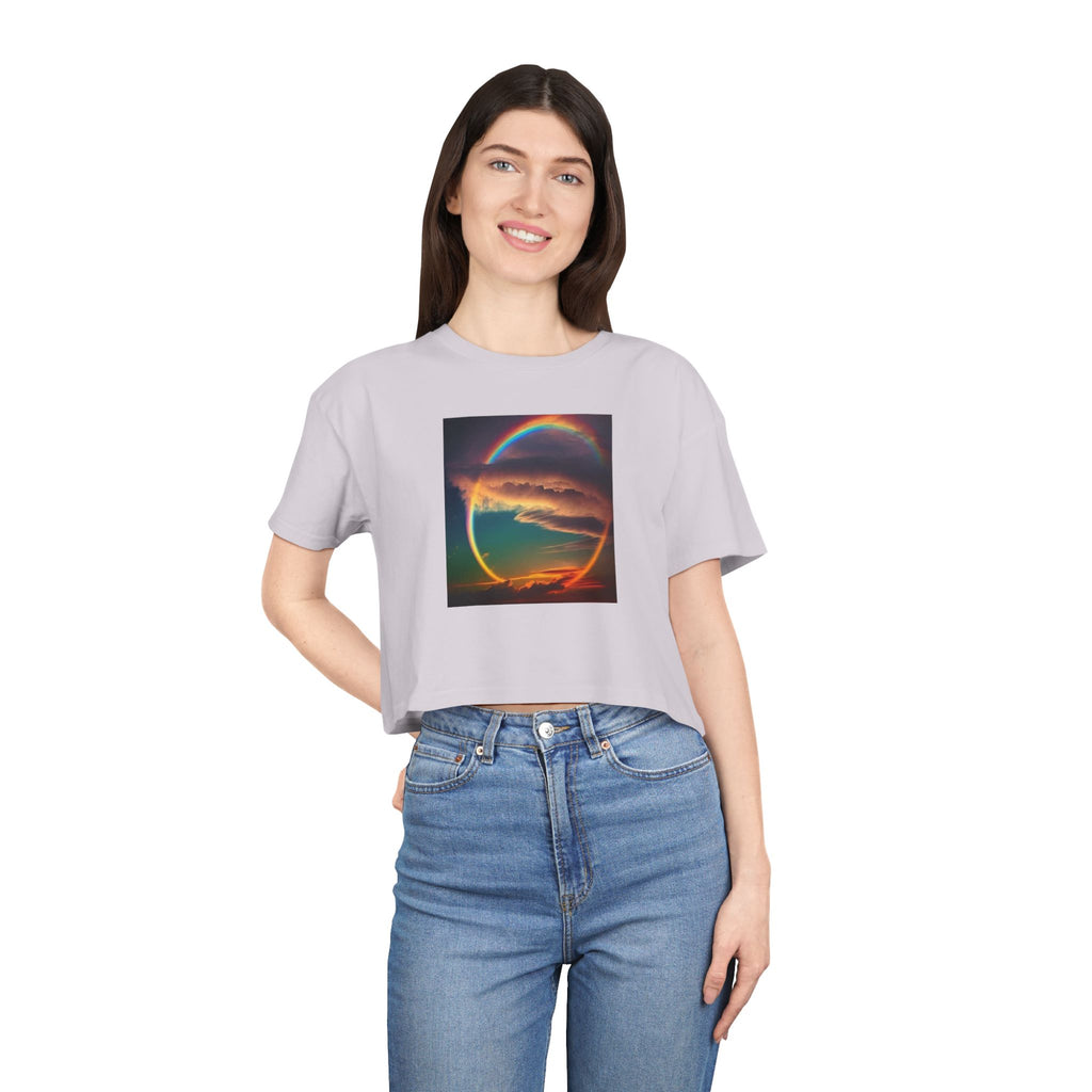 "The Promise in the Sky" Genesis 9:13 — Rainbow Polaroid Women's Crop Tee