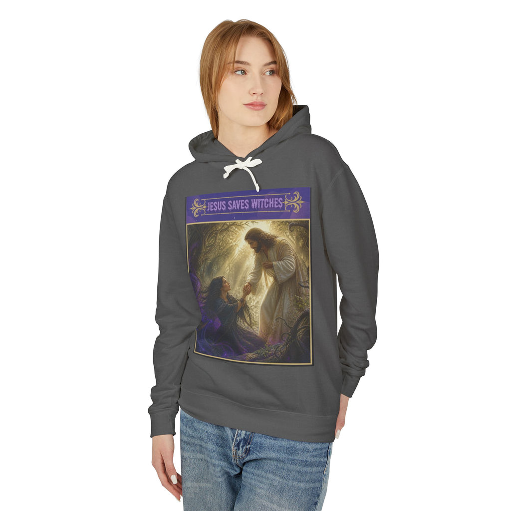 "Jesus Saves Witches" Lightweight Hooded Sweatshirt