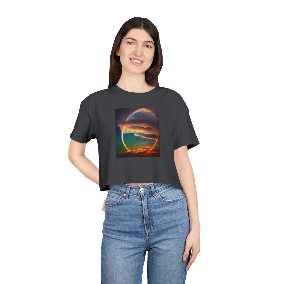 "The Promise in the Sky" Genesis 9:13 — Rainbow Polaroid Women's Crop Tee