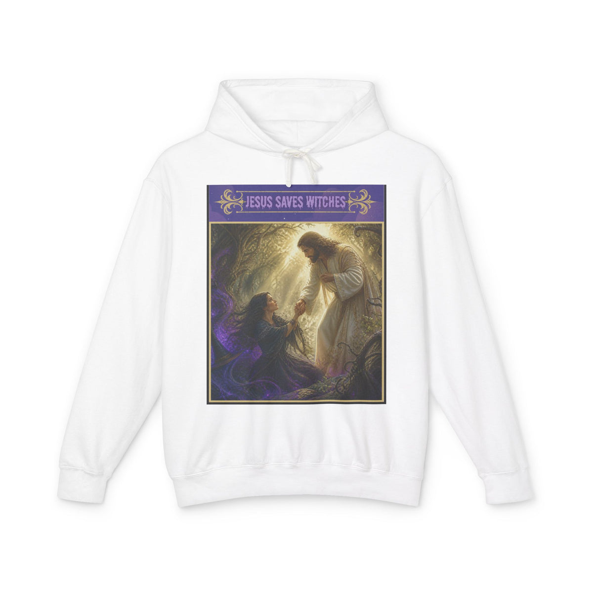 "Jesus Saves Witches" Lightweight Hooded Sweatshirt