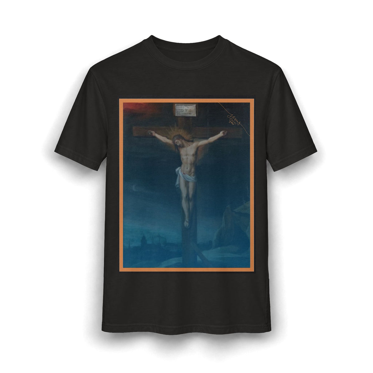 Jesus Crucifixion Art Tee — Vintage Religious (front and back)