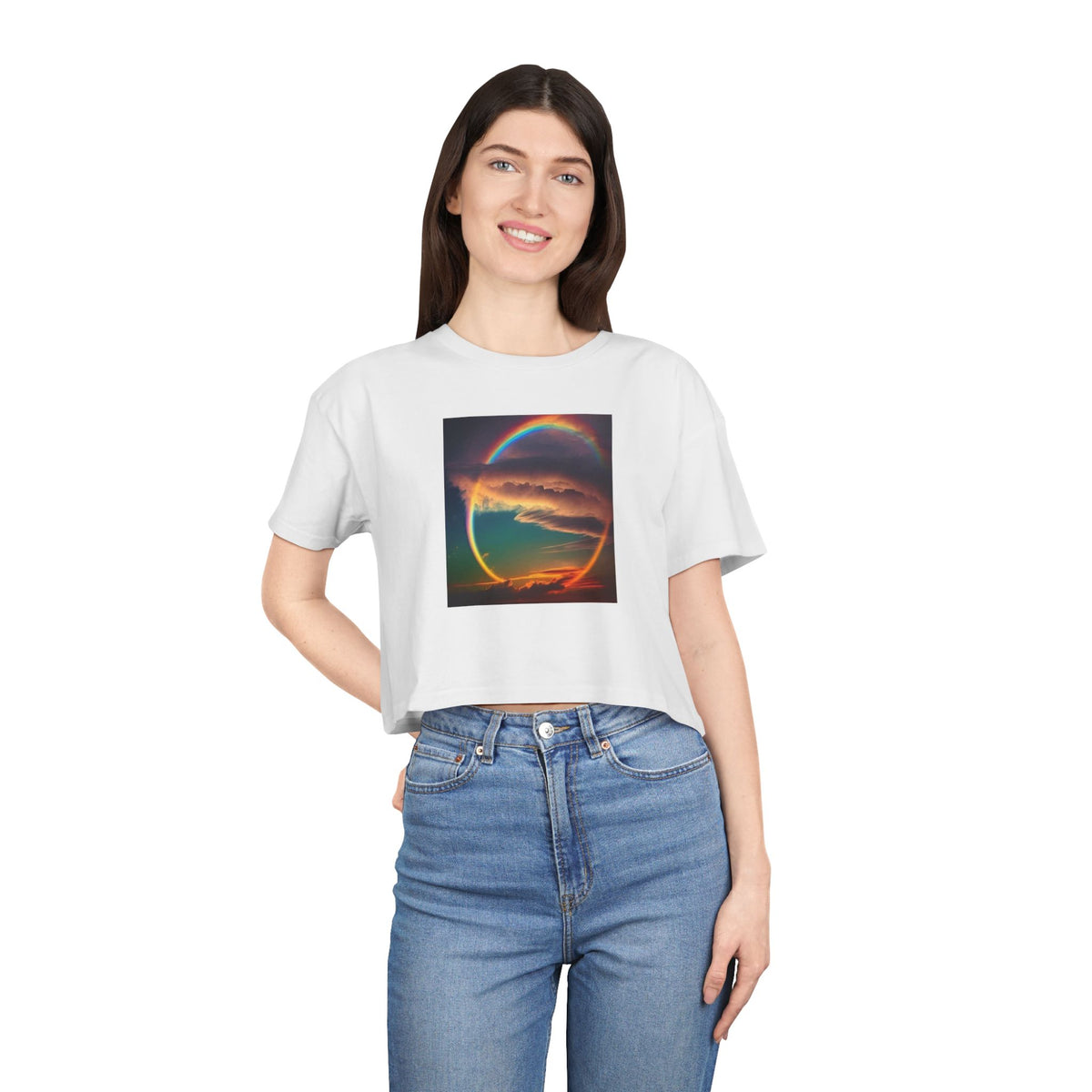 "The Promise in the Sky" Genesis 9:13 — Rainbow Polaroid Women's Crop Tee