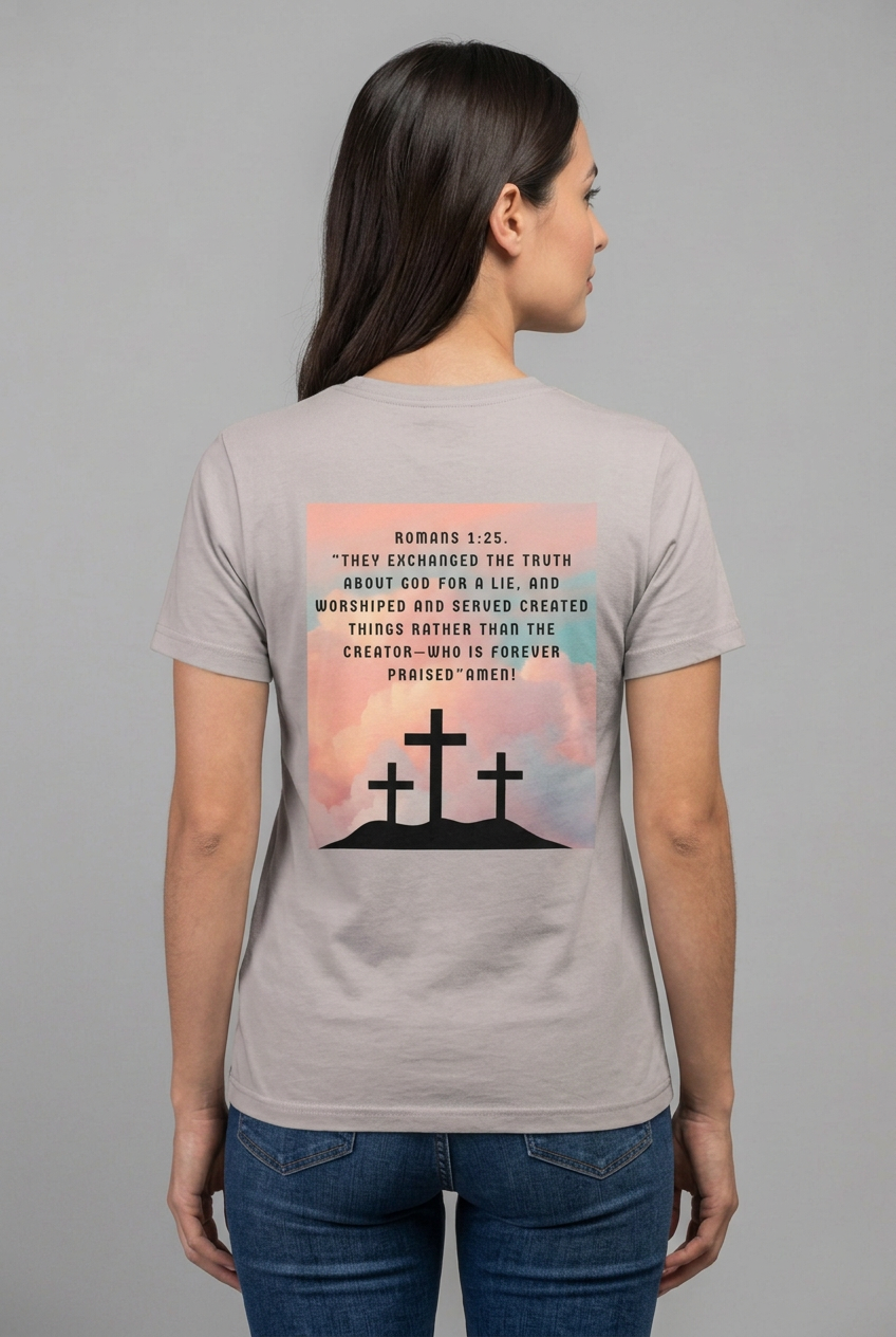 Back-view female model mockup of the Platinum tee