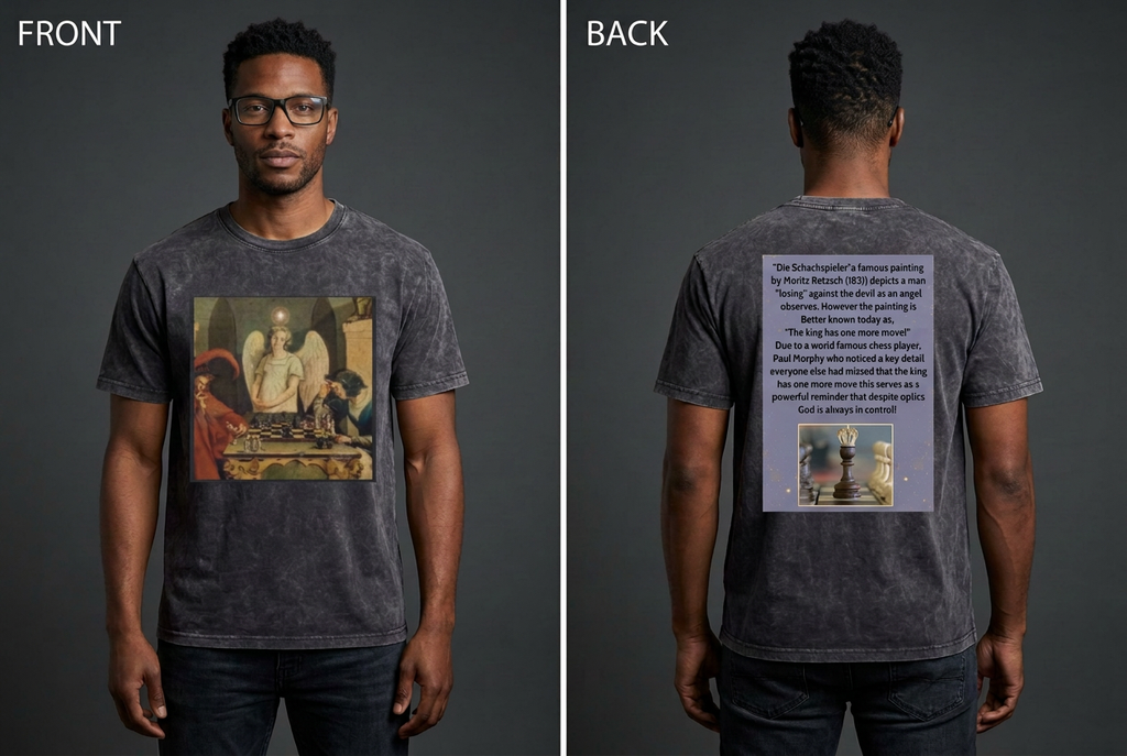 Male chess-shirt model with glasses, front and back